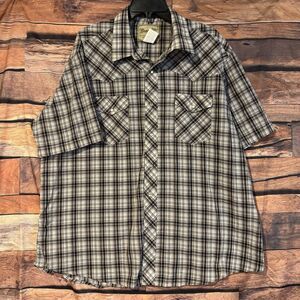 Wrangler Men's Western Shirt 2XL Black White Plaid Pearl Snap Short Sleeve